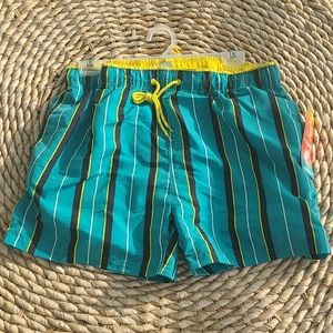 Stripe turquoise yellow black swimsuit swim trunks shorts size medium